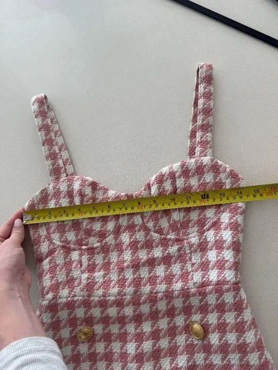 Pink Tweed Mini Dress Women’s Size S Gold Button Houndstooth (black/white avail) - Picture 12 of 13